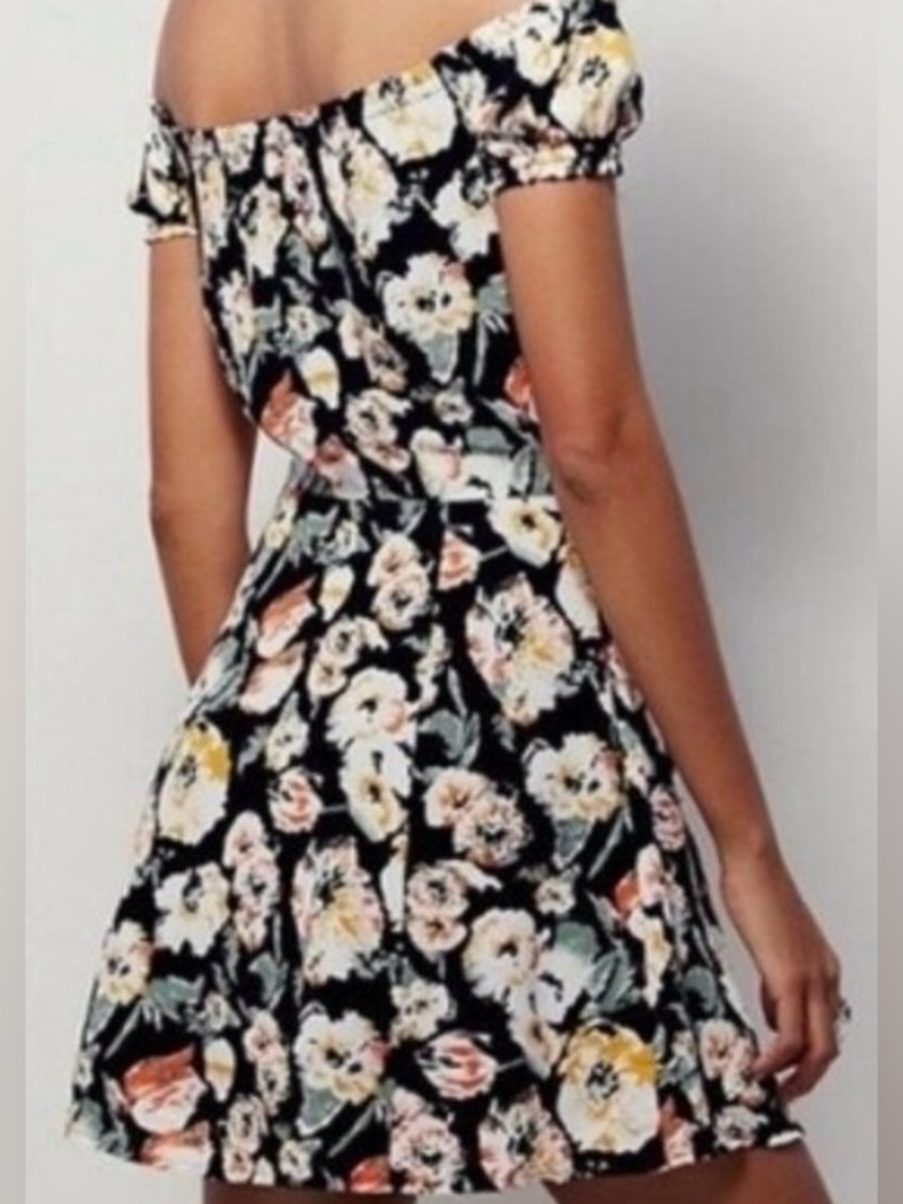 Free People Italian Breeze Off-the-Shoulder Dark Floral Mini Dress - Picture 2 of 5